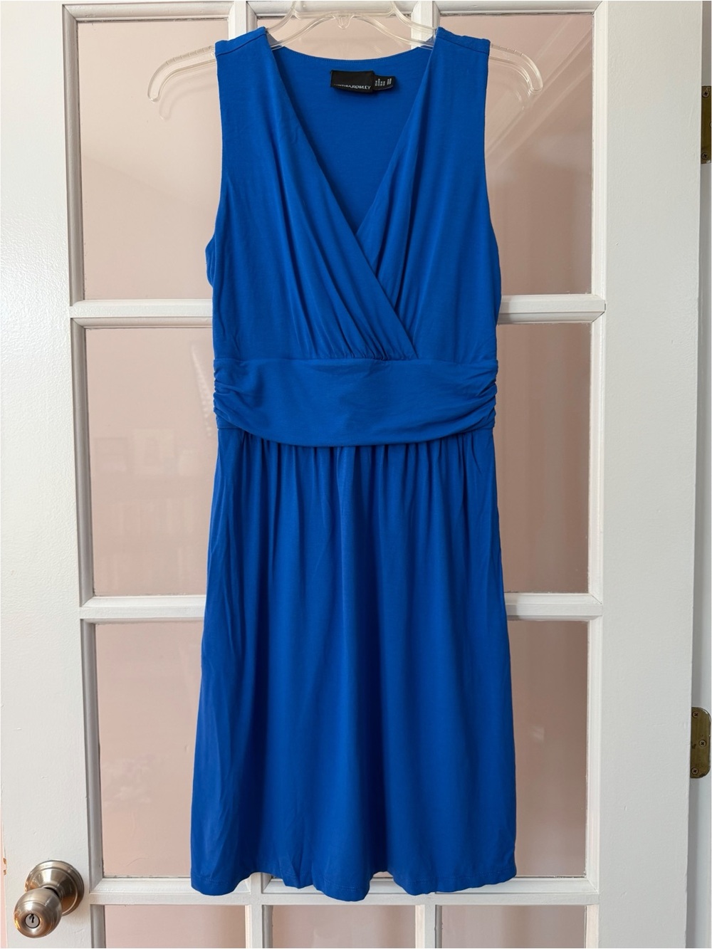 Cynthia Rowley Blue V-Neck Ruched Waist Knee-Length Dress